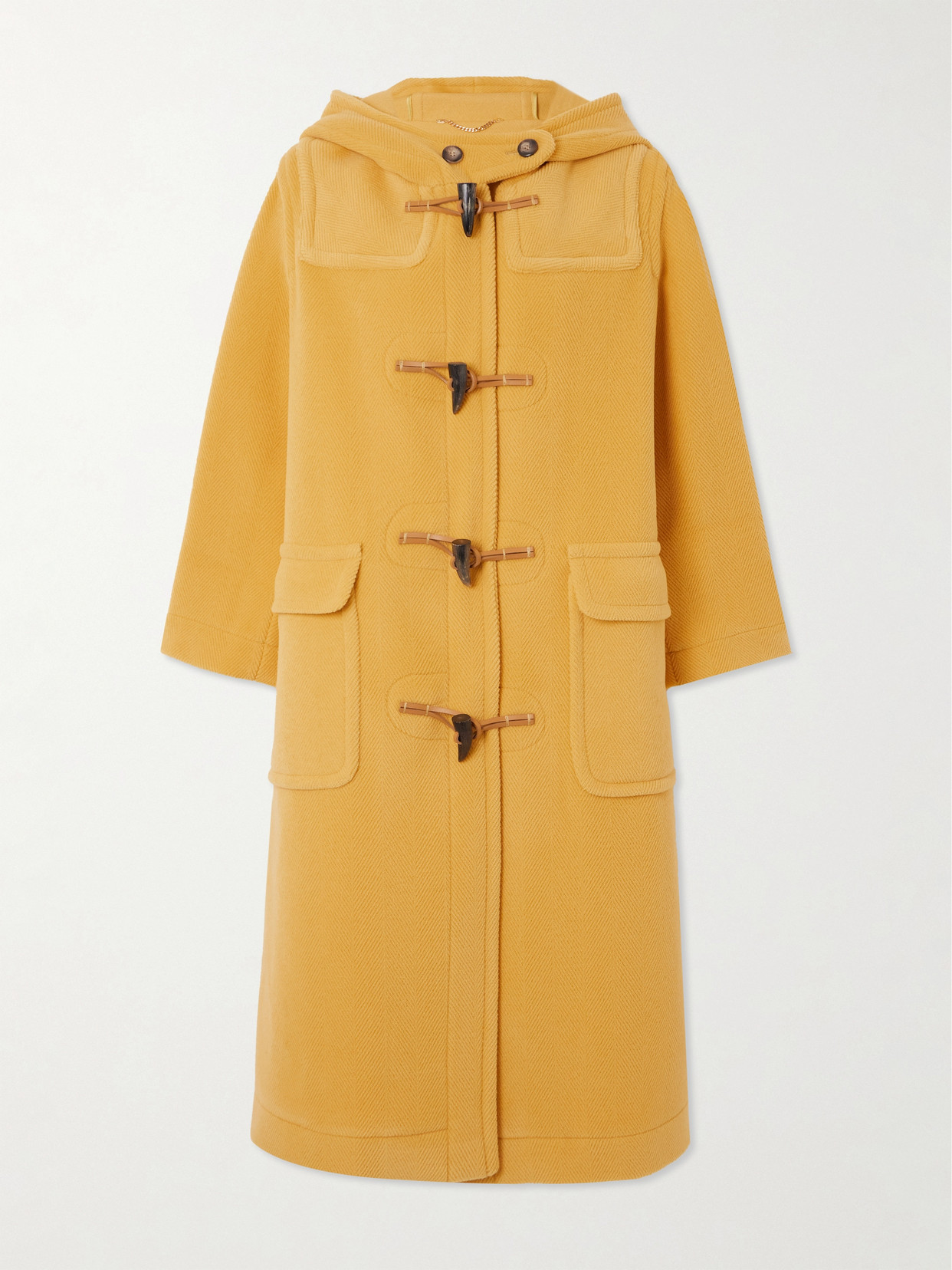 Altuzarra Bailey Hooded Herringbone Wool Coat In Yellow