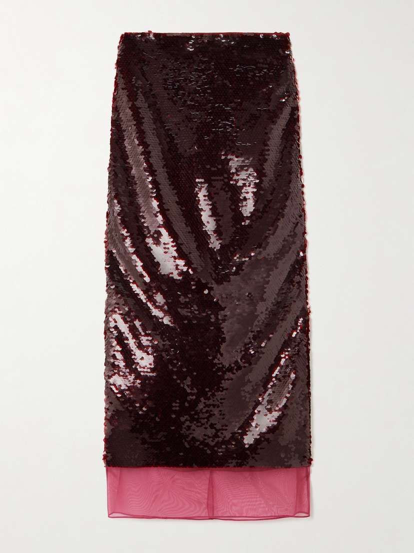 Emilia Wickstead Kazu Layered Silk Organza-trimmed Sequined Tulle Midi Skirt - UK 14