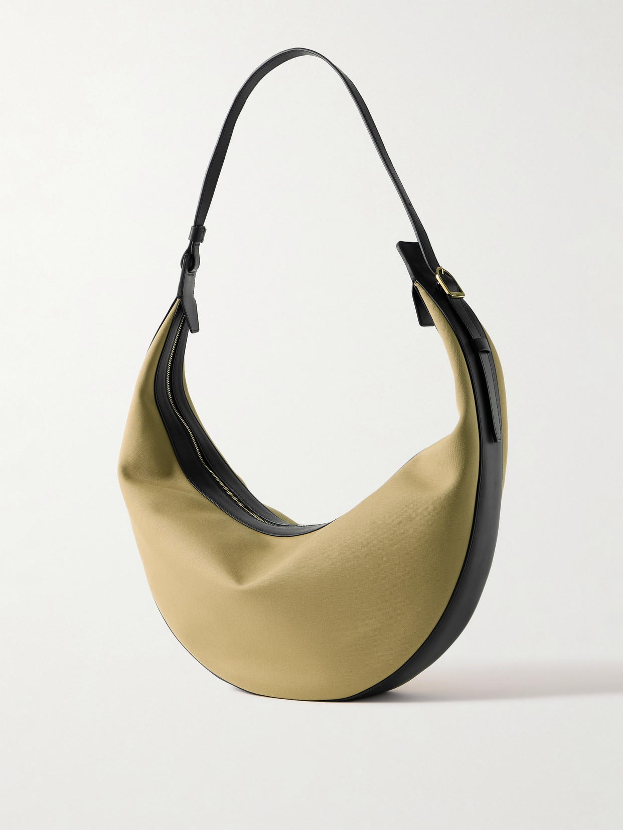 Khaite Augustina Leather-trimmed Canvas Shoulder Bag In Neutrals