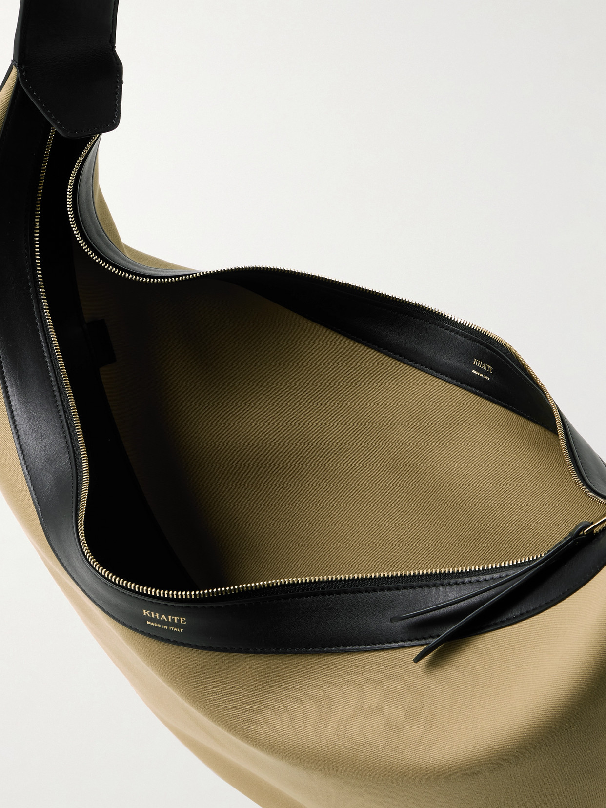 Khaite Augustina Leather-trimmed Canvas Shoulder Bag In Neutrals