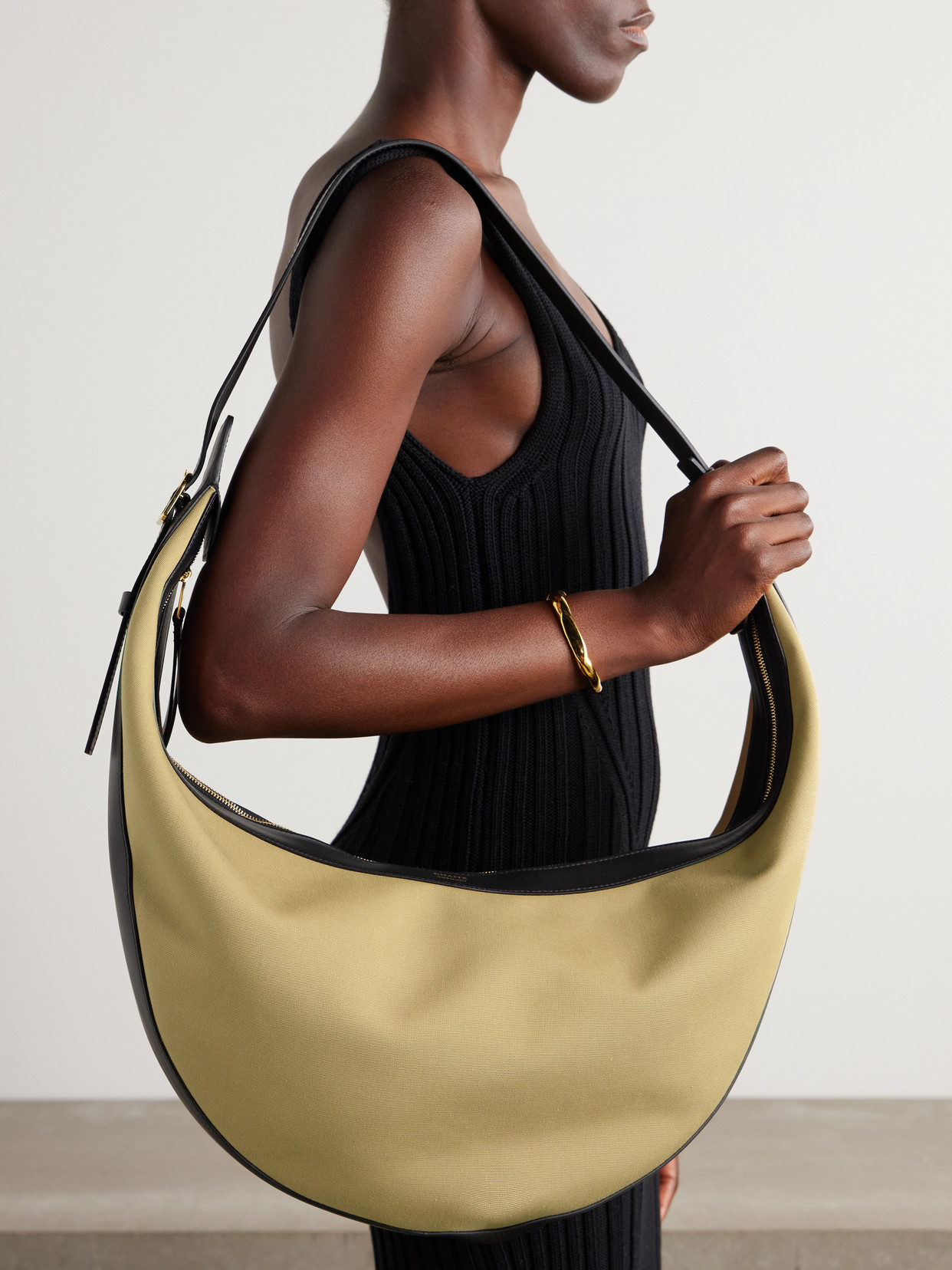 Khaite Augustina Leather-trimmed Canvas Shoulder Bag In Neutrals