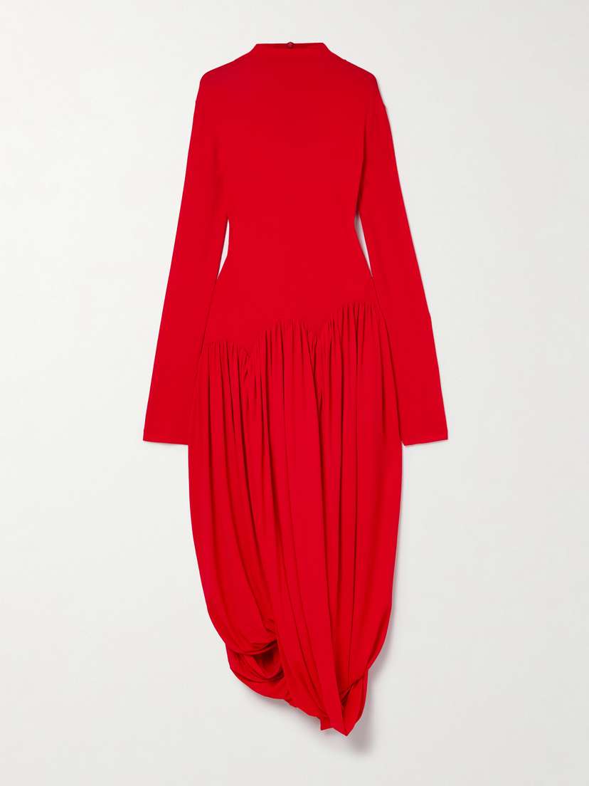 Ferragamo Asymmetric Gathered Stretch-jersey Turtleneck Dress
