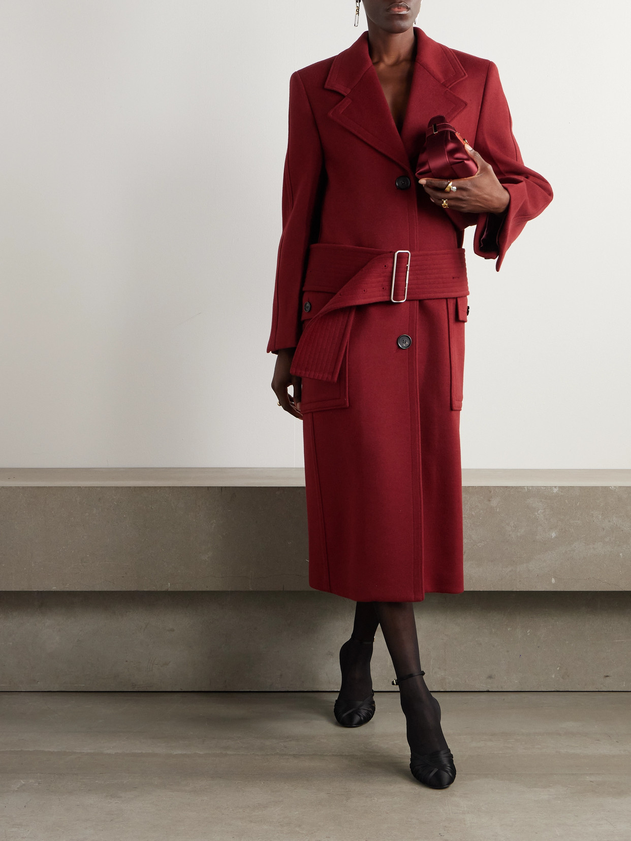 Ferragamo Belted Wool And Cashmere-blend Coat In Red