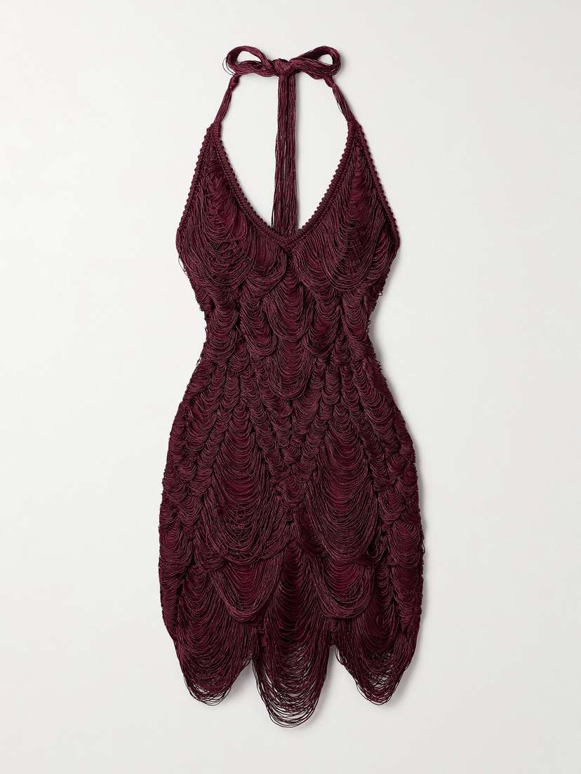 Ferragamo Fringed Silk-blend Halterneck Mini Dress