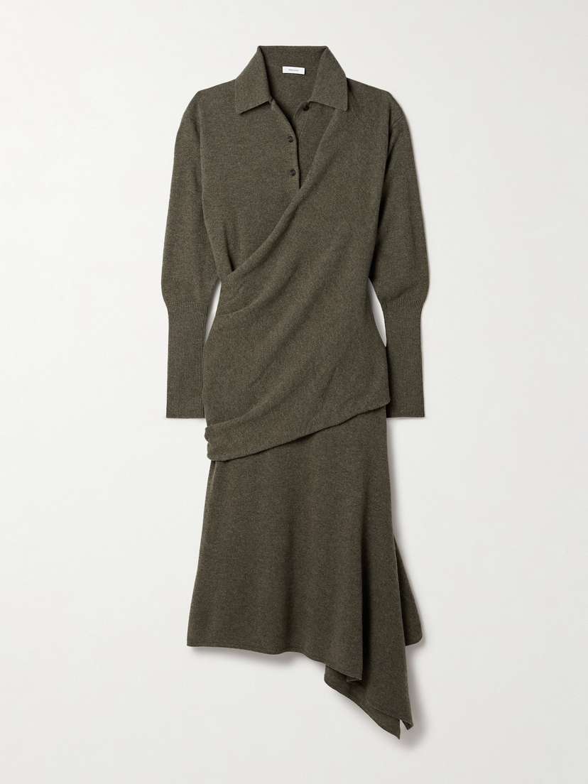 Ferragamo Draped Wrap-effect Wool And Cashmere-blend Midi Dress