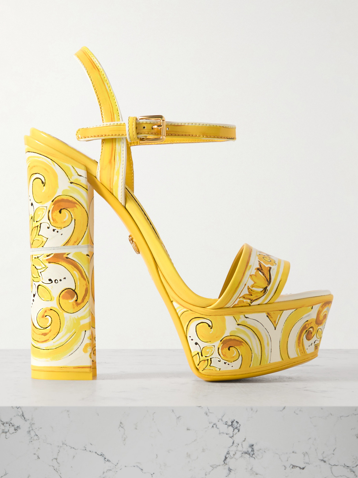 Dolce & Gabbana "shiny Leather Platform Sandals With Mai In Yellow