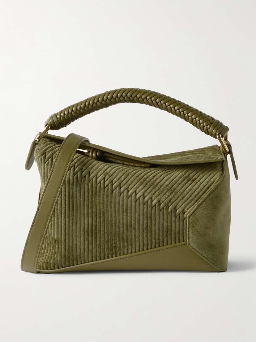 Loewe Puzzle Edge Small Leather-trimmed Ribbed Suede Shoulder Bag