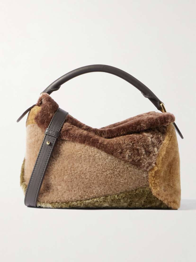 Loewe Puzzle Edge Small Leather-trimmed Shearling Shoulder Bag