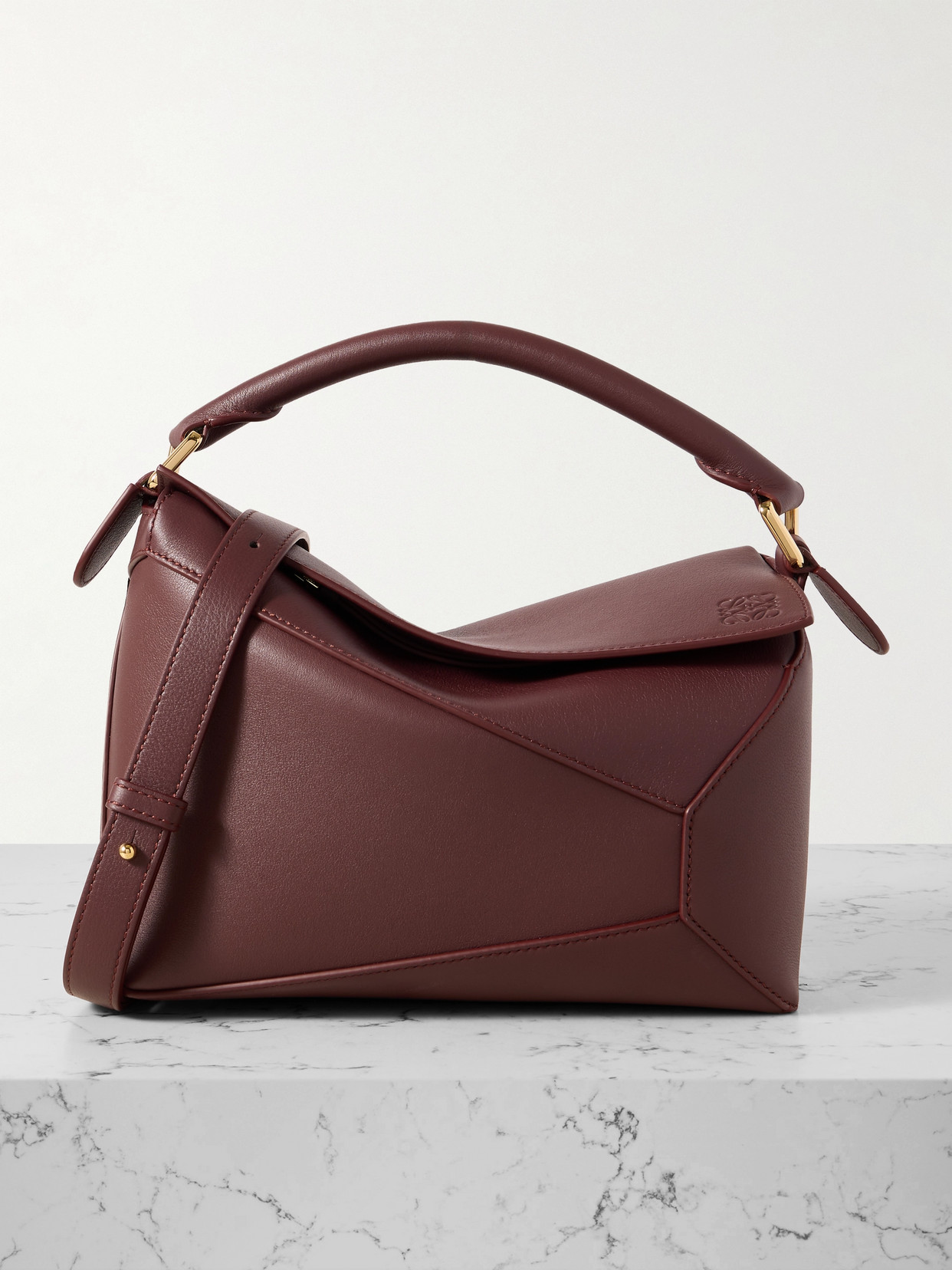 Loewe Puzzle Edge Small Top-handle Bag In Bicolor Leather In Burgundy