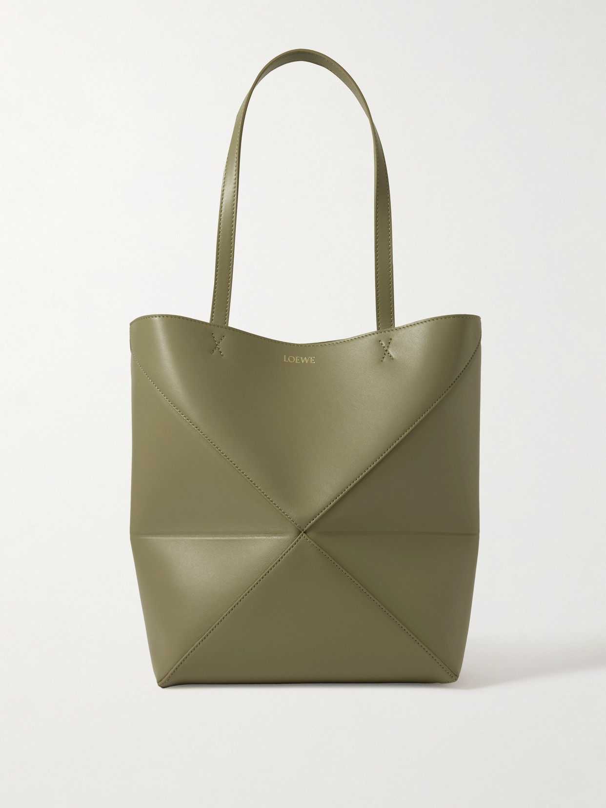 Loewe Puzzle Fold Mini Tote Bag In Shiny Leather In Green