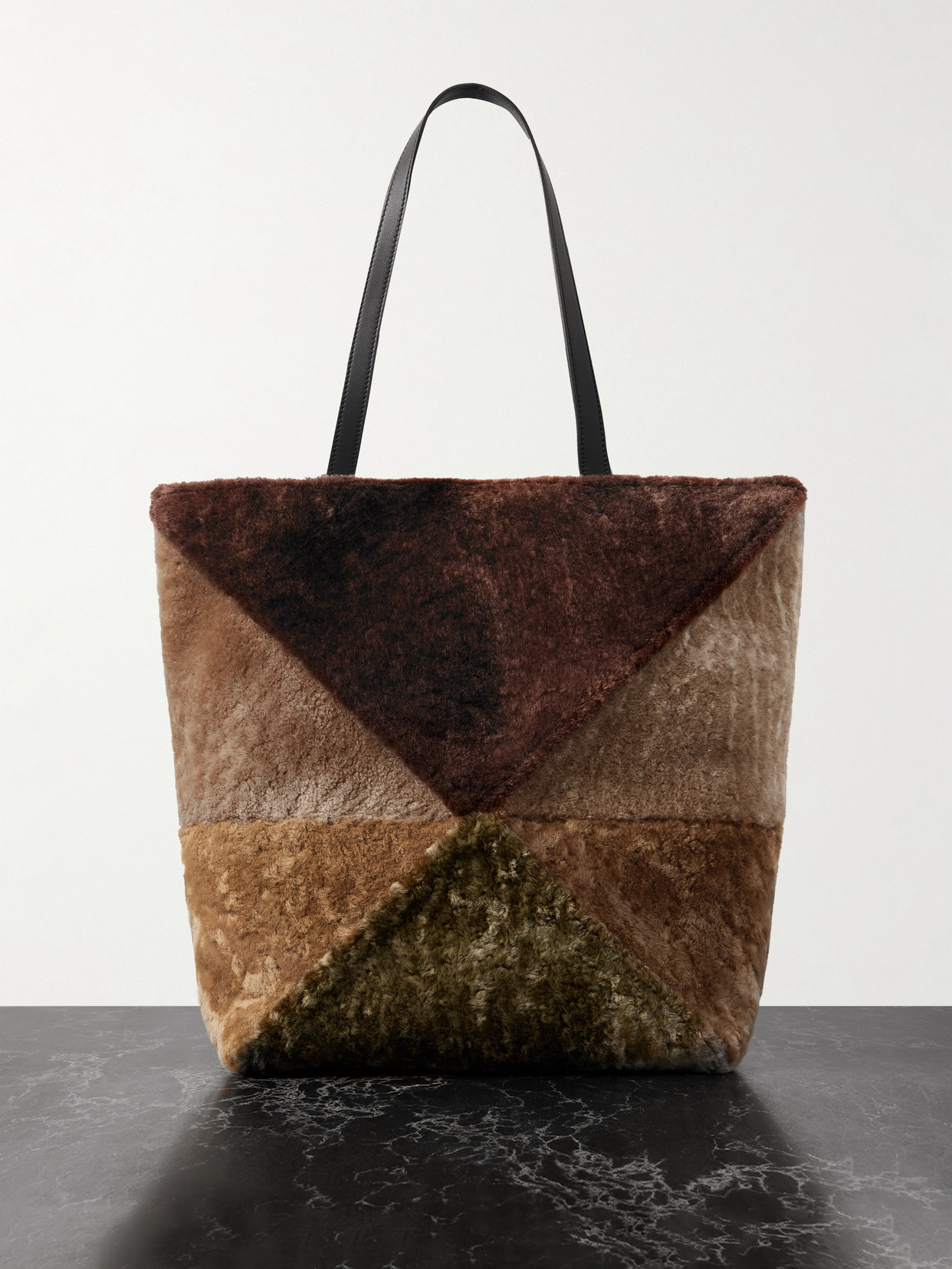 Loewe Puzzle Fold Large Sheep Shearling Fur Tote Bag In Brown