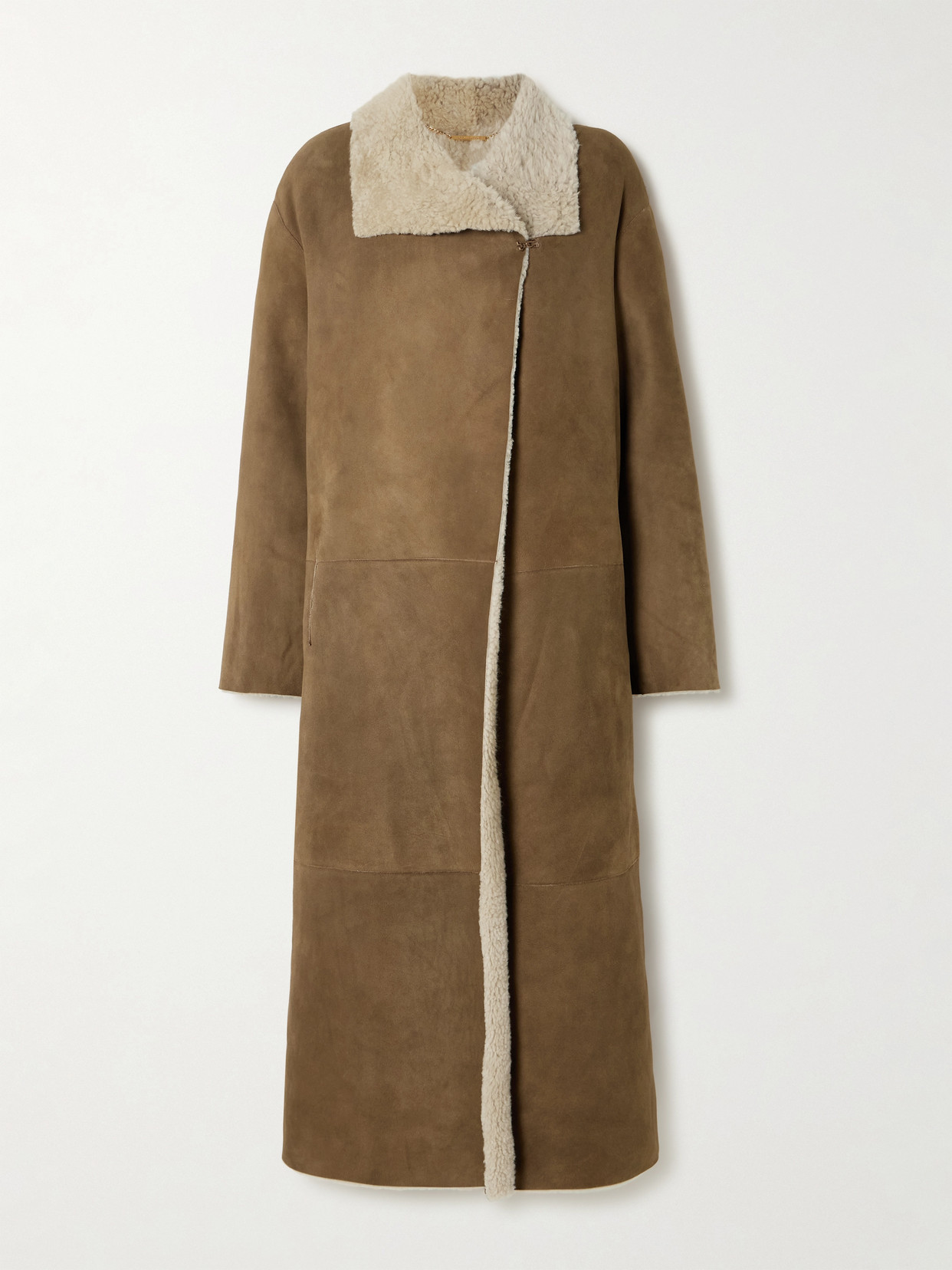 Nour Hammour Asymmetric Shearling Coat In Brown