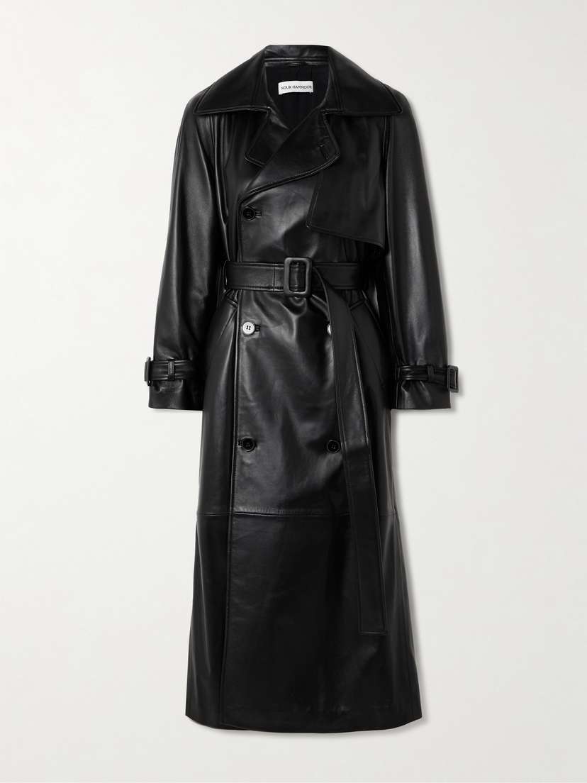 Nour Hammour Henri Belted Leather Trench Coat