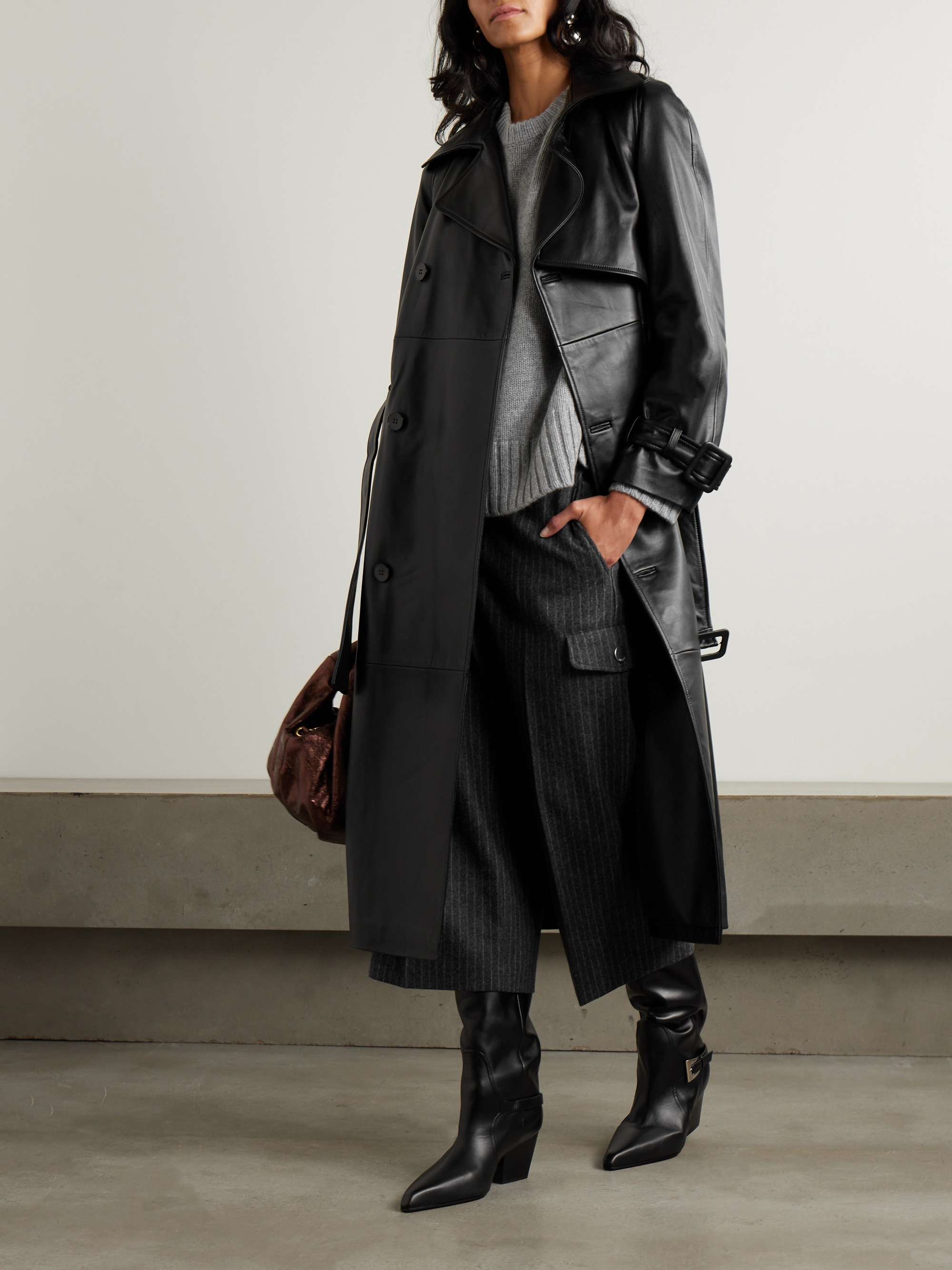 Henri belted leather trench coat black FR34