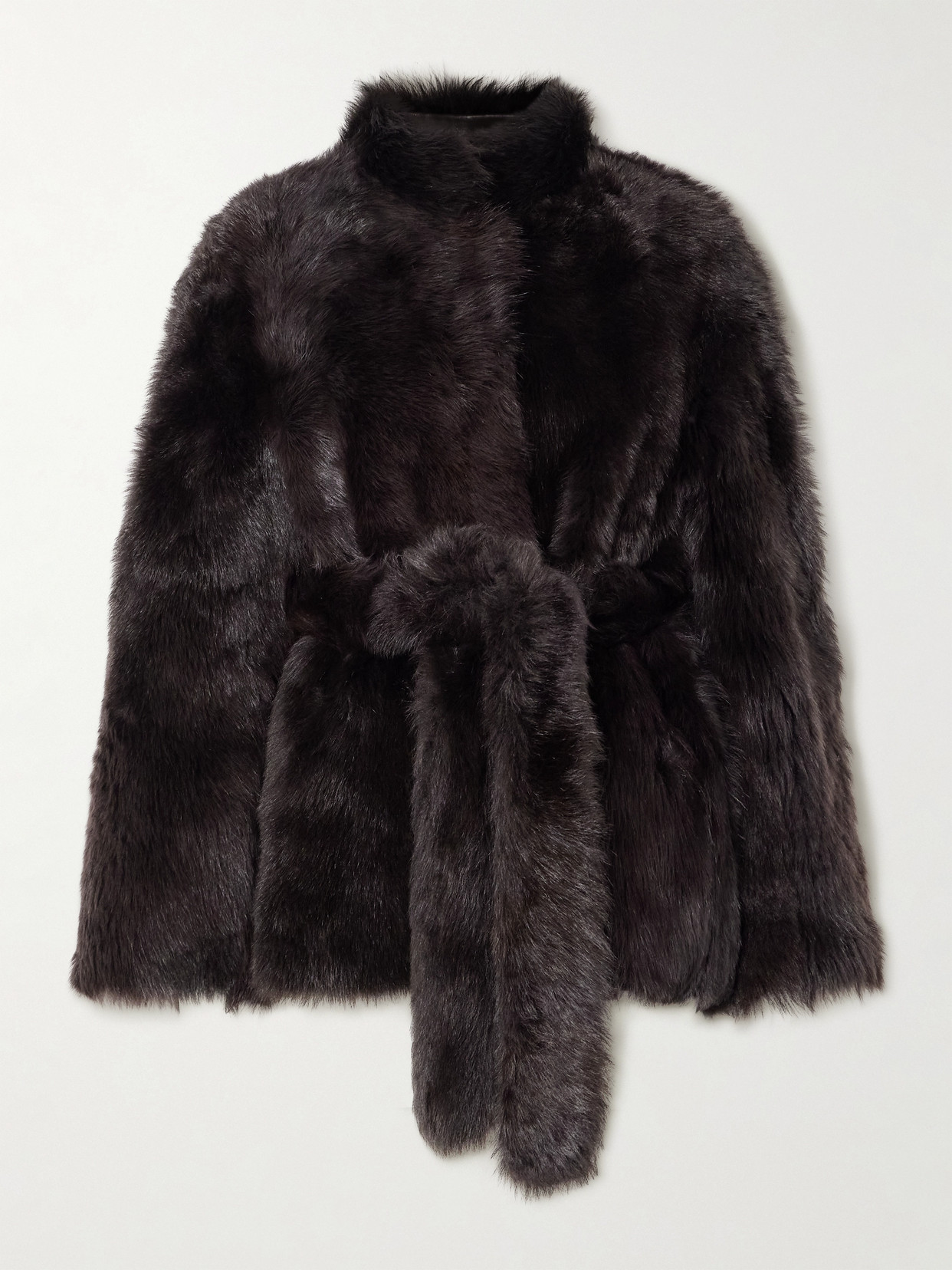 Nour Hammour Elsa Belted Shearling Coat In Brown