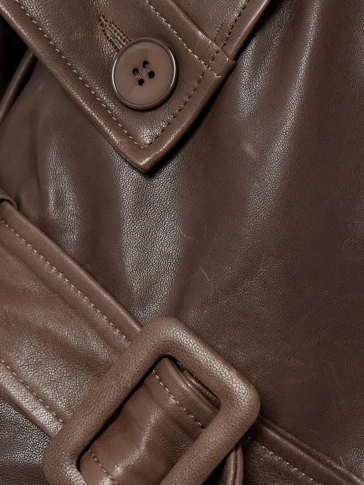 Nour Hammour Valetta Belted Leather Trench Coat In Brown