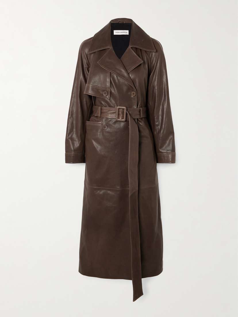 Nour Hammour Valetta Double-breasted Belted Leather Trench Coat