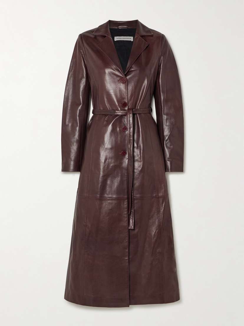 Nour Hammour Tamara Belted Paneled Leather Coat