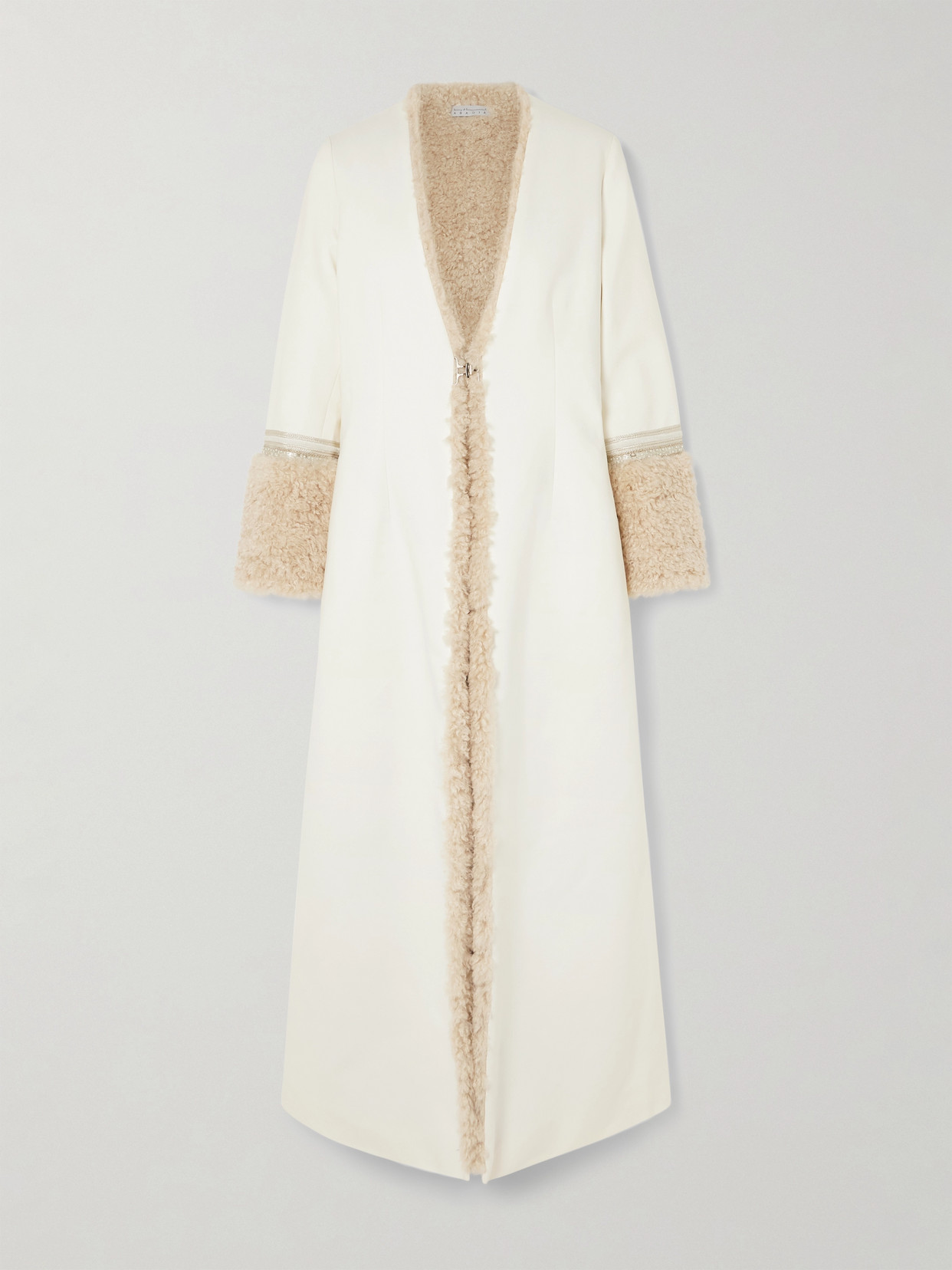 Abadia Naila Faux Shearling-lined Embellished Cotton-blend Coat In Cream