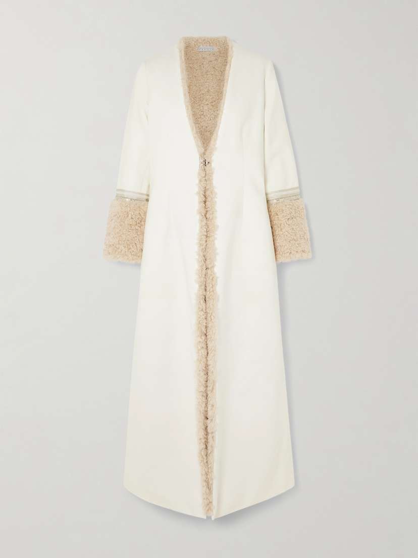 Abadia Naila Faux Shearling-lined Embellished Cotton-blend Coat