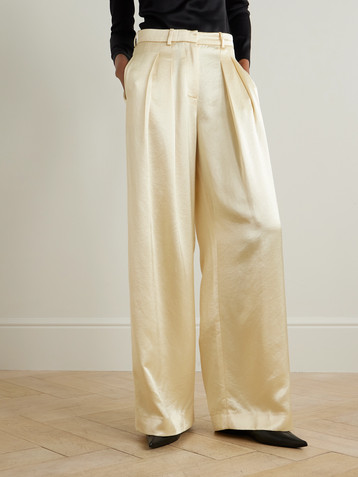 Abadia Pleated satin-twill wide-leg pants