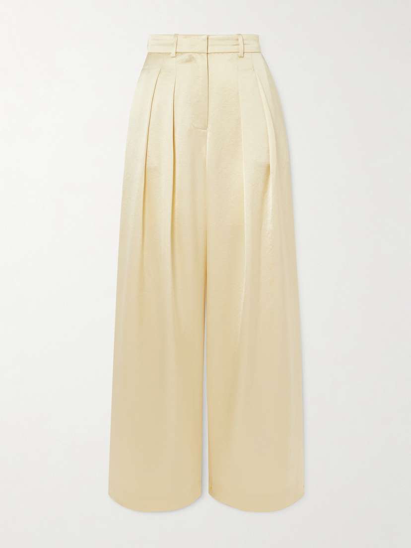 Abadia Pleated Satin-twill Wide-leg Pants