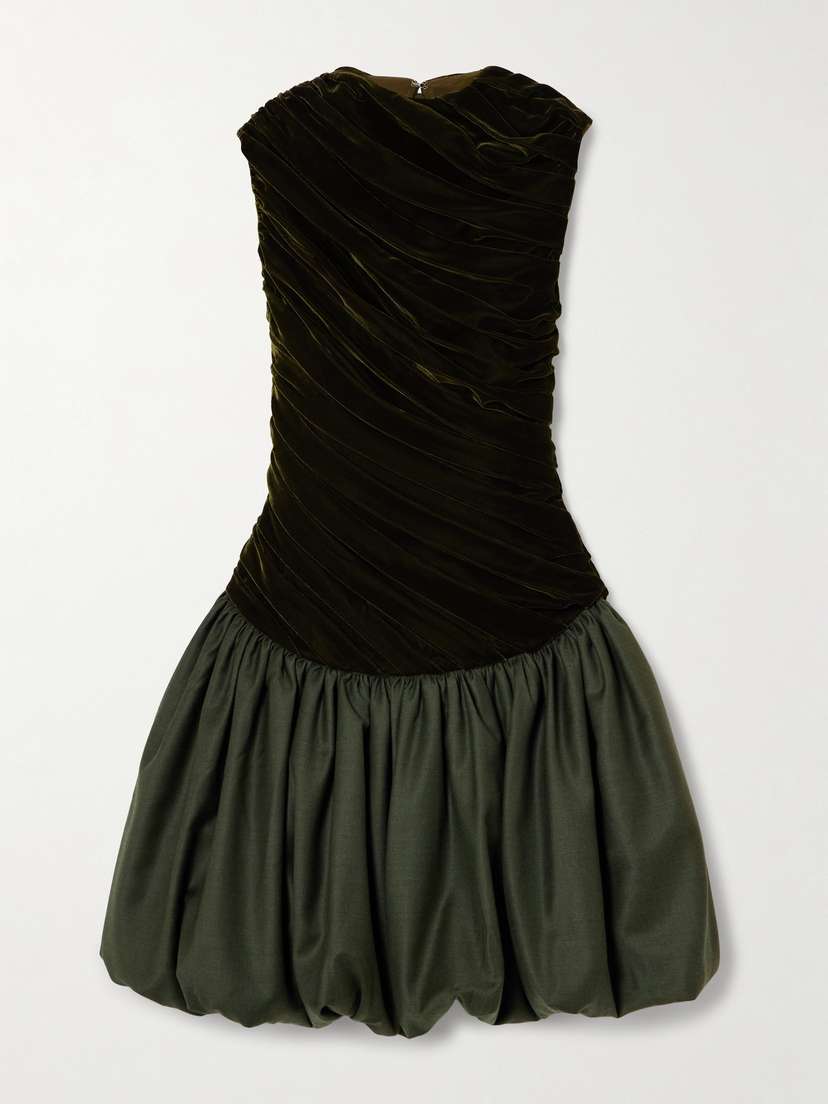 Abadia Ariya Draped Wool-blend Velvet And Taffeta Mini Dress
