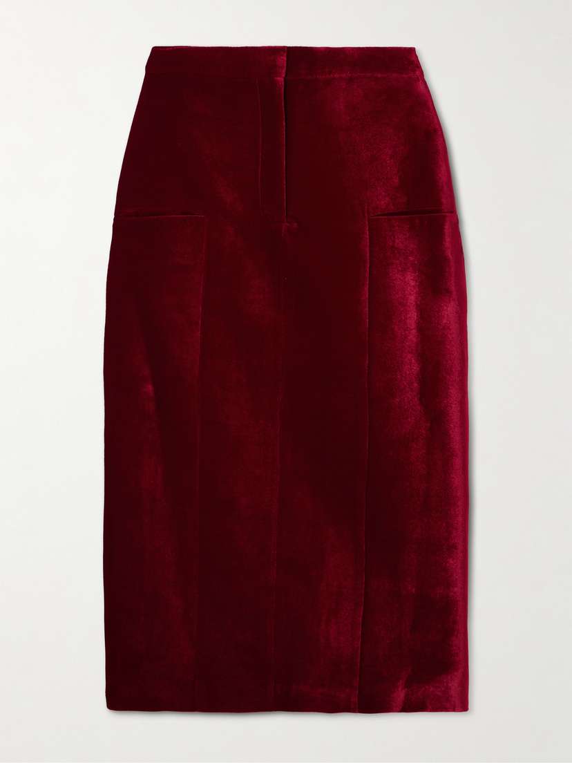 Abadia Crushed-velvet Midi Skirt