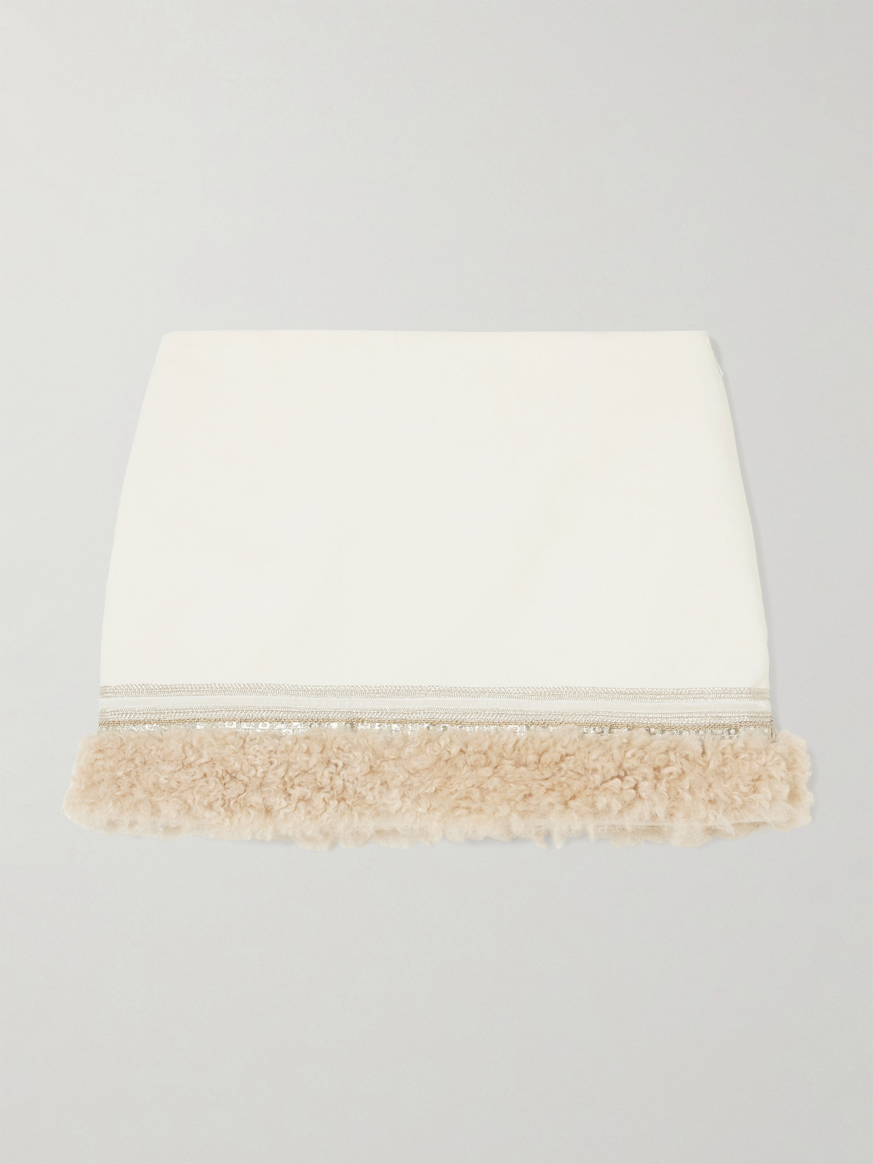 Abadia - Faux Shearling-trimmed Embellished Cotton-blend Mini Skirt - Cream