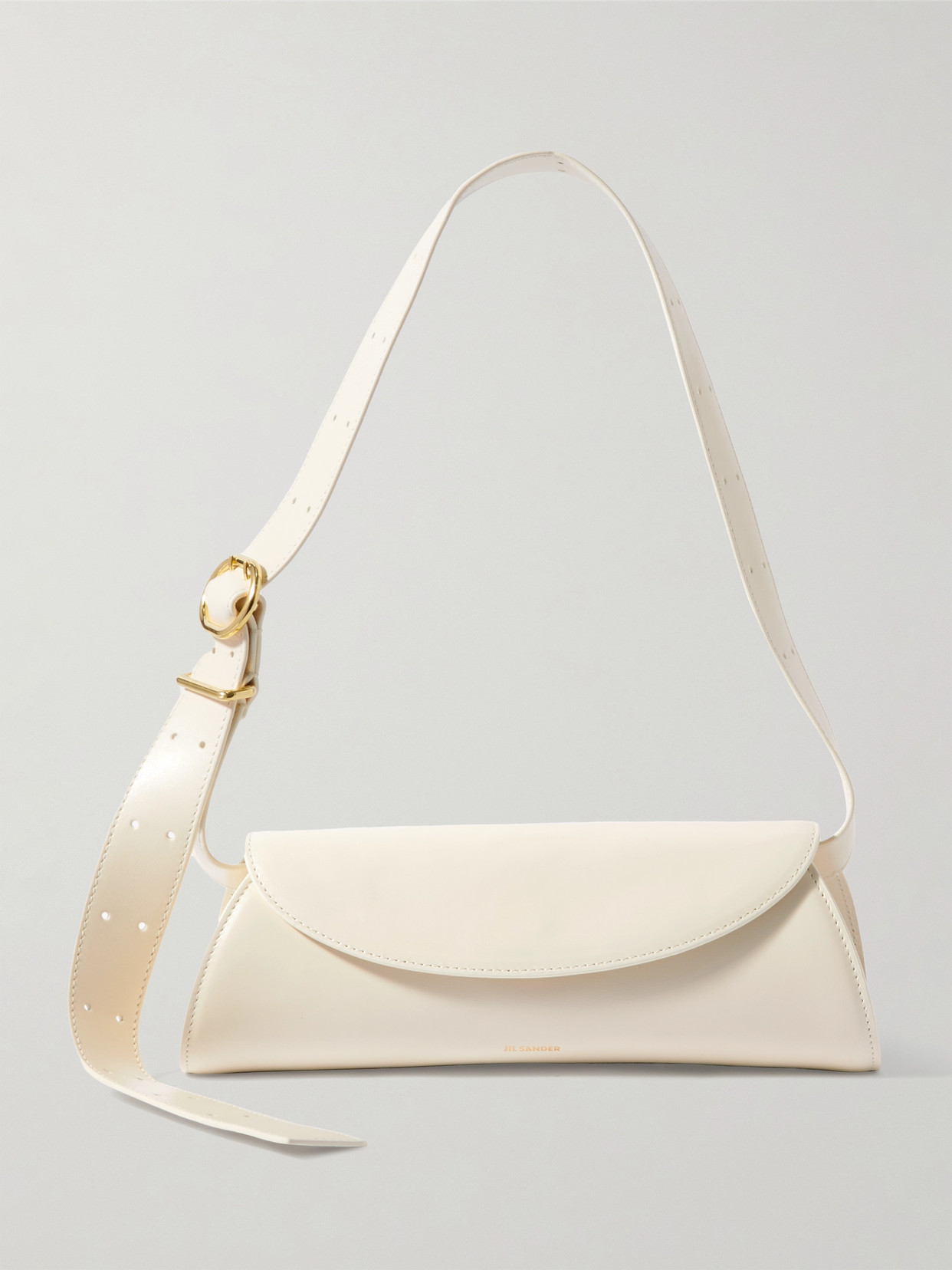 Jil Sander Cannolo Small Leather Shoulder Bag In Off-white