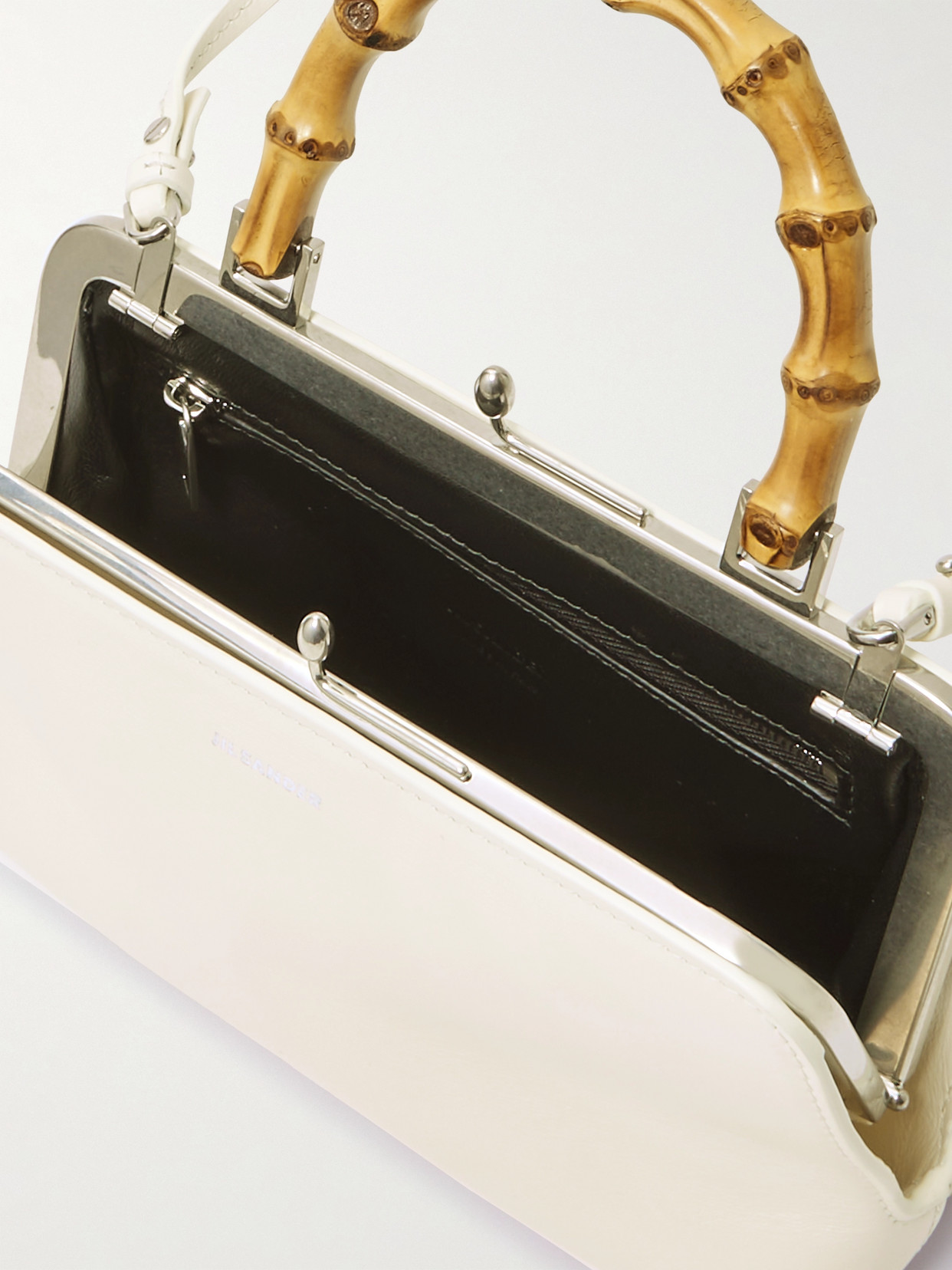 Jil Sander Goji Mini Bamboo Leather Tote In Off-white