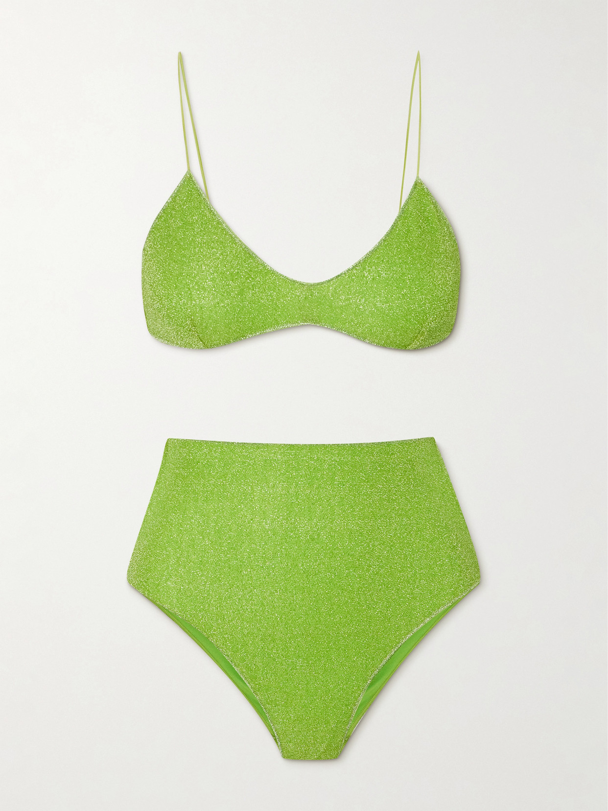 Oseree Lumière Metallic Triangle Bikini In Green