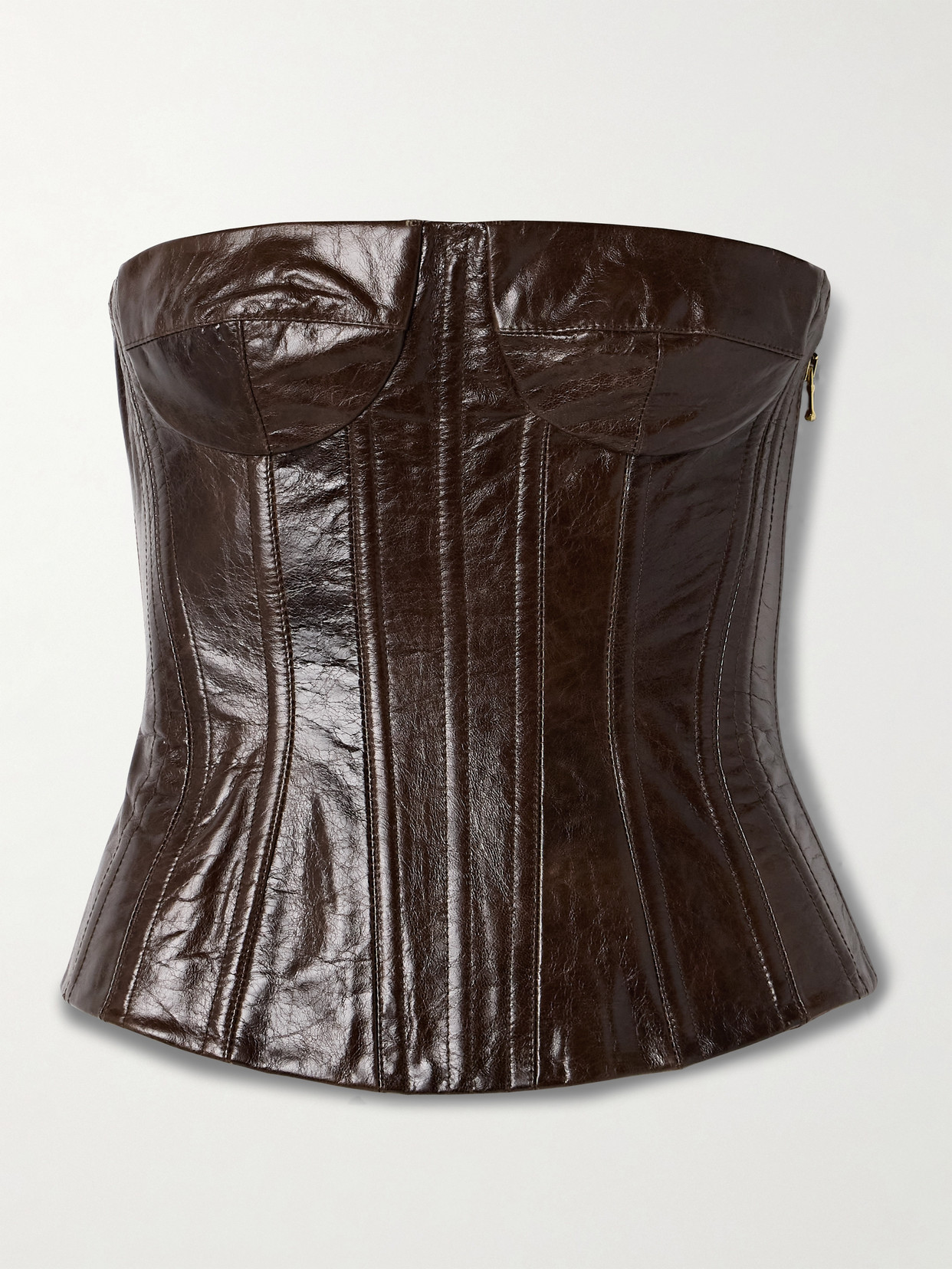 Sergio Hudson Strapless Leather Bustier Top In Brown