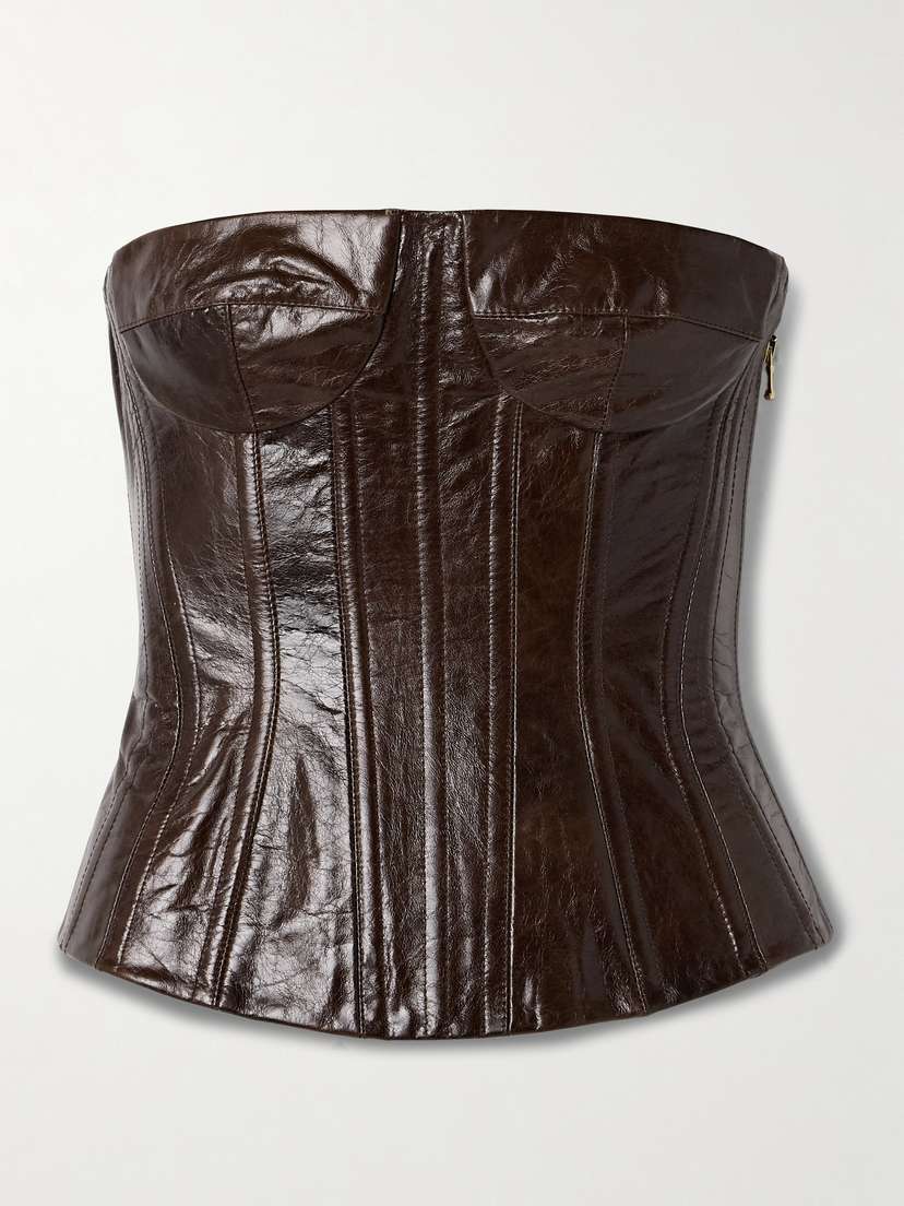Sergio Hudson Strapless Leather Bustier Top