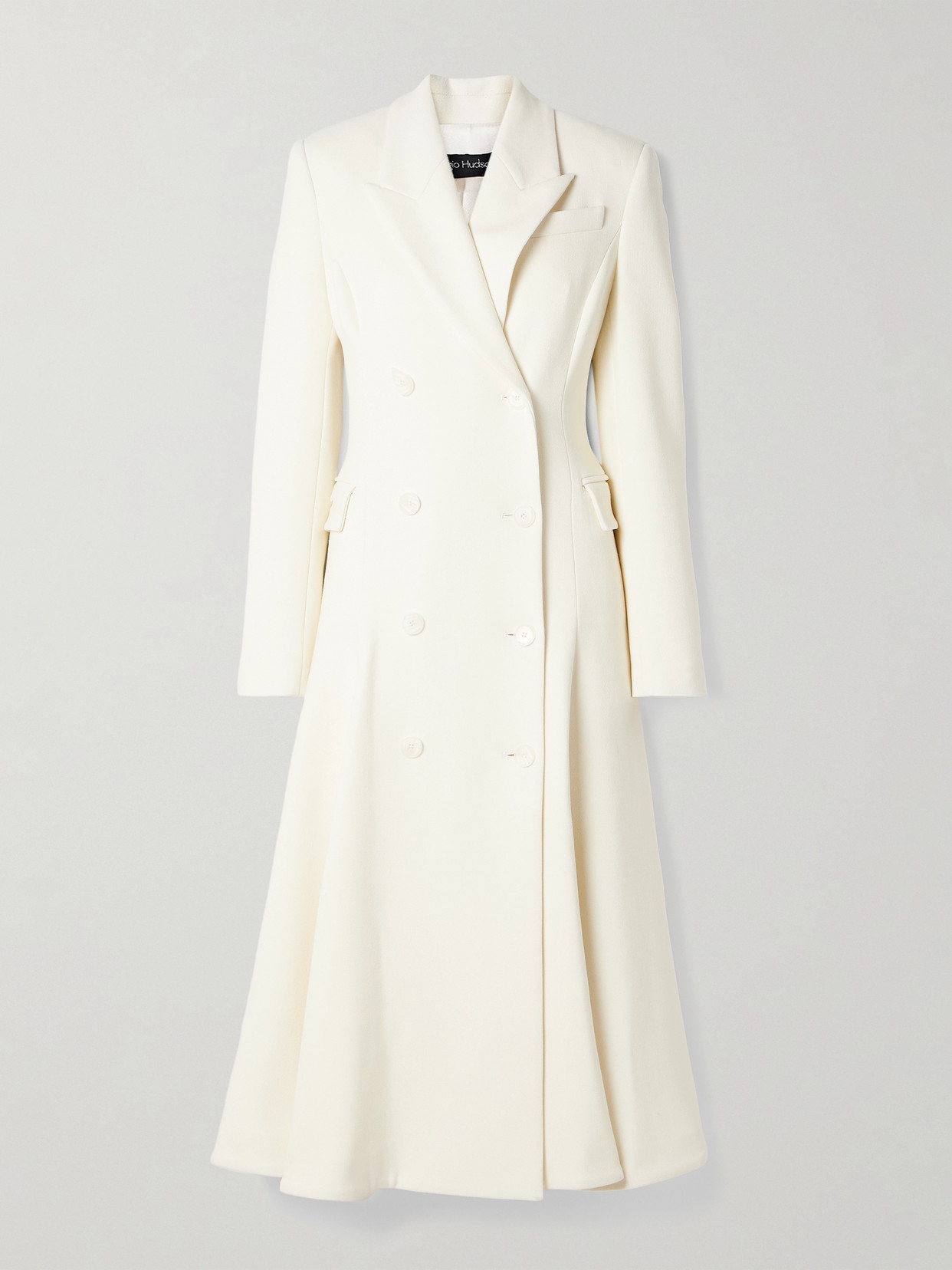Sergio Hudson Double-breasted Wool-blend Crepe Coat In Ivory