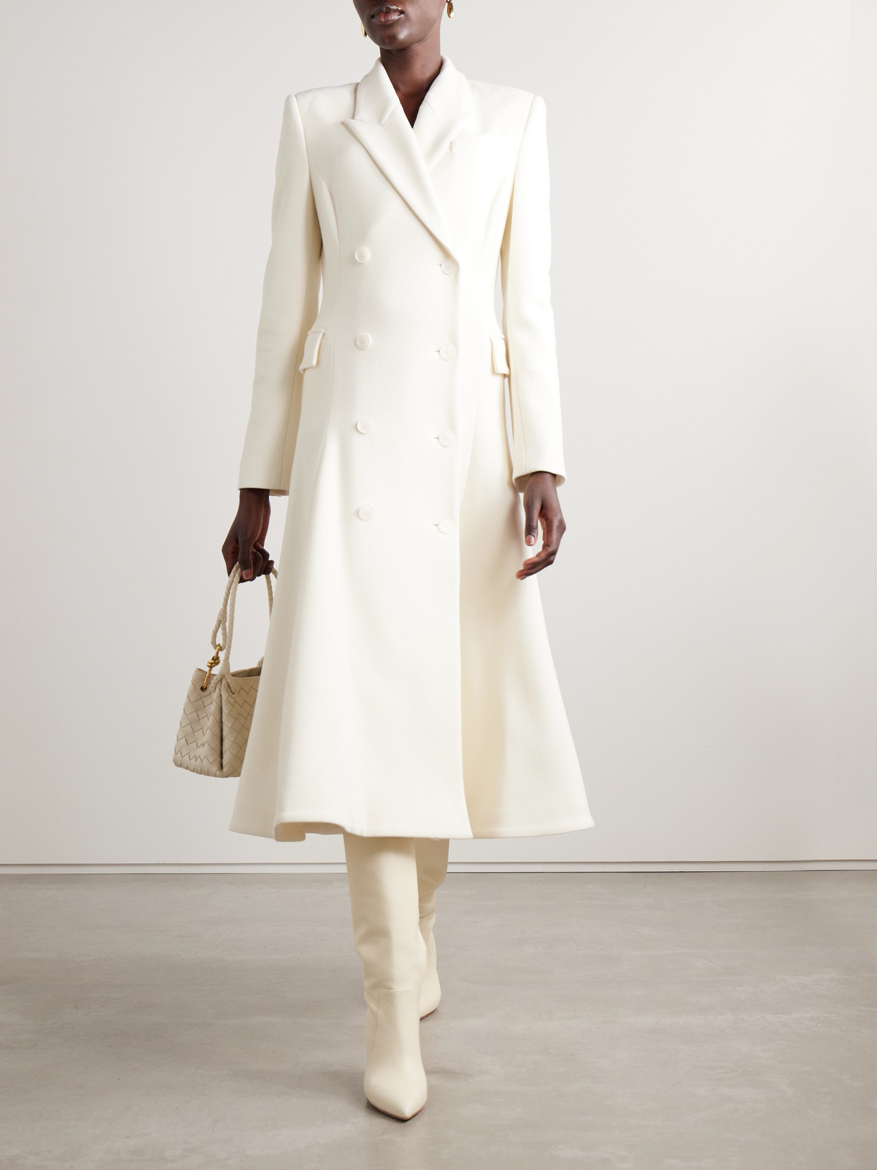 Sergio Hudson Double-breasted Wool-blend Crepe Coat In Ivory