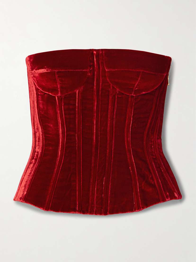 Sergio Hudson Strapless Velvet Bustier Top