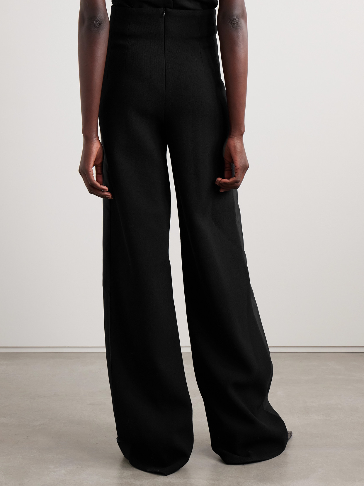 Sergio Hudson Silk Satin-trimmed Wool-blend Crepe Wide-leg Pants In Black