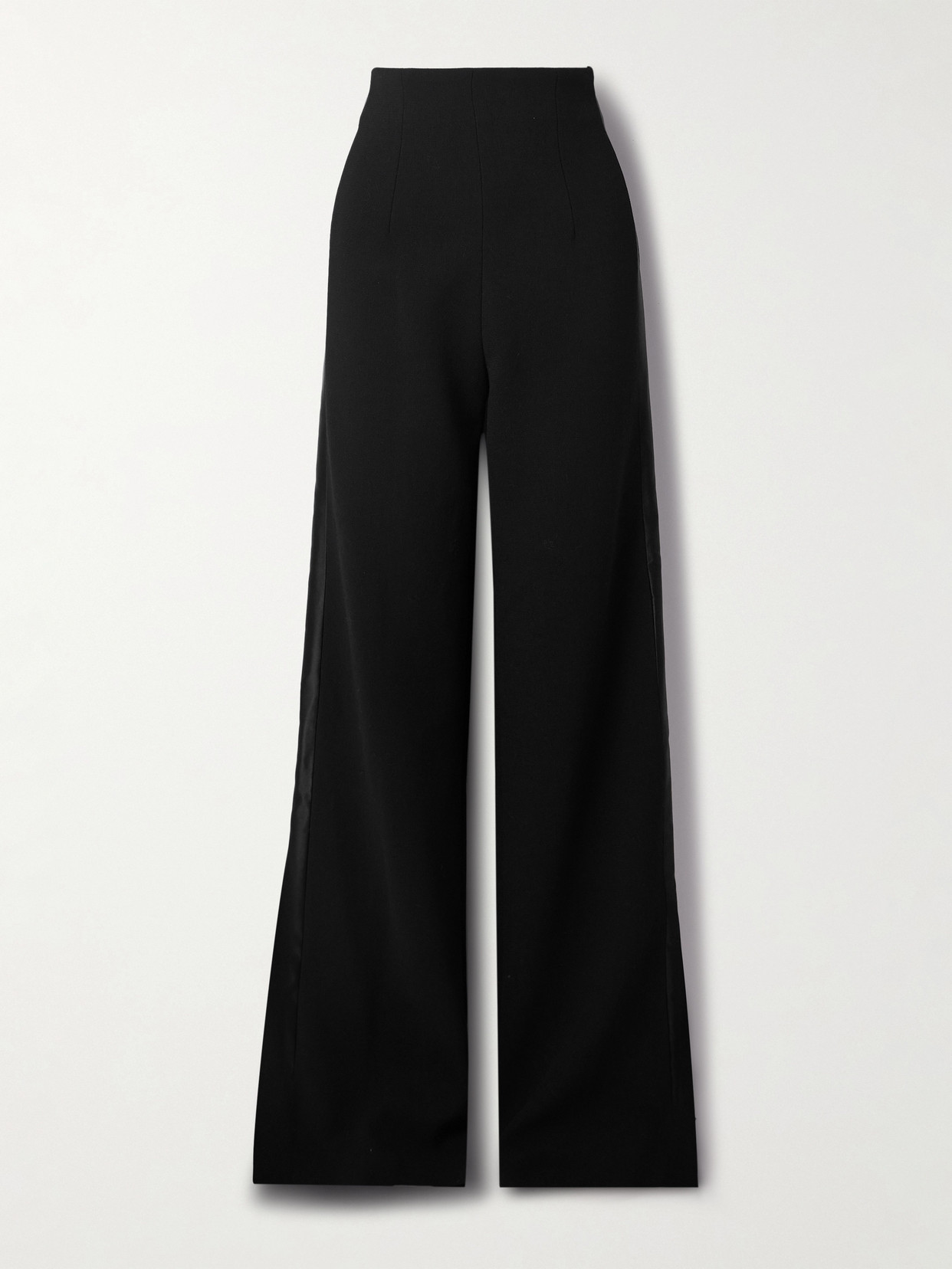 Sergio Hudson Silk Satin-trimmed Wool-blend Crepe Wide-leg Pants In Black