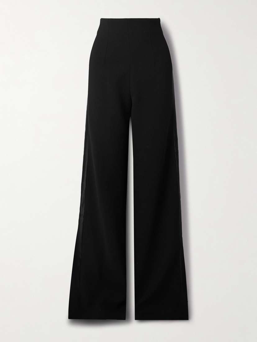 Sergio Hudson Silk Satin-trimmed Wool-blend Crepe Wide-leg Pants