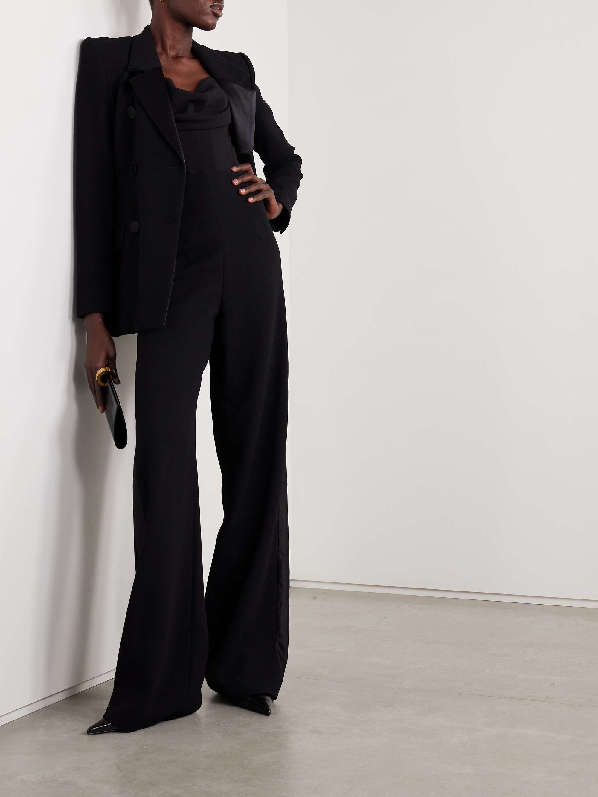 SERGIO HUDSON Silk satin-trimmed wool-blend crepe wide-leg