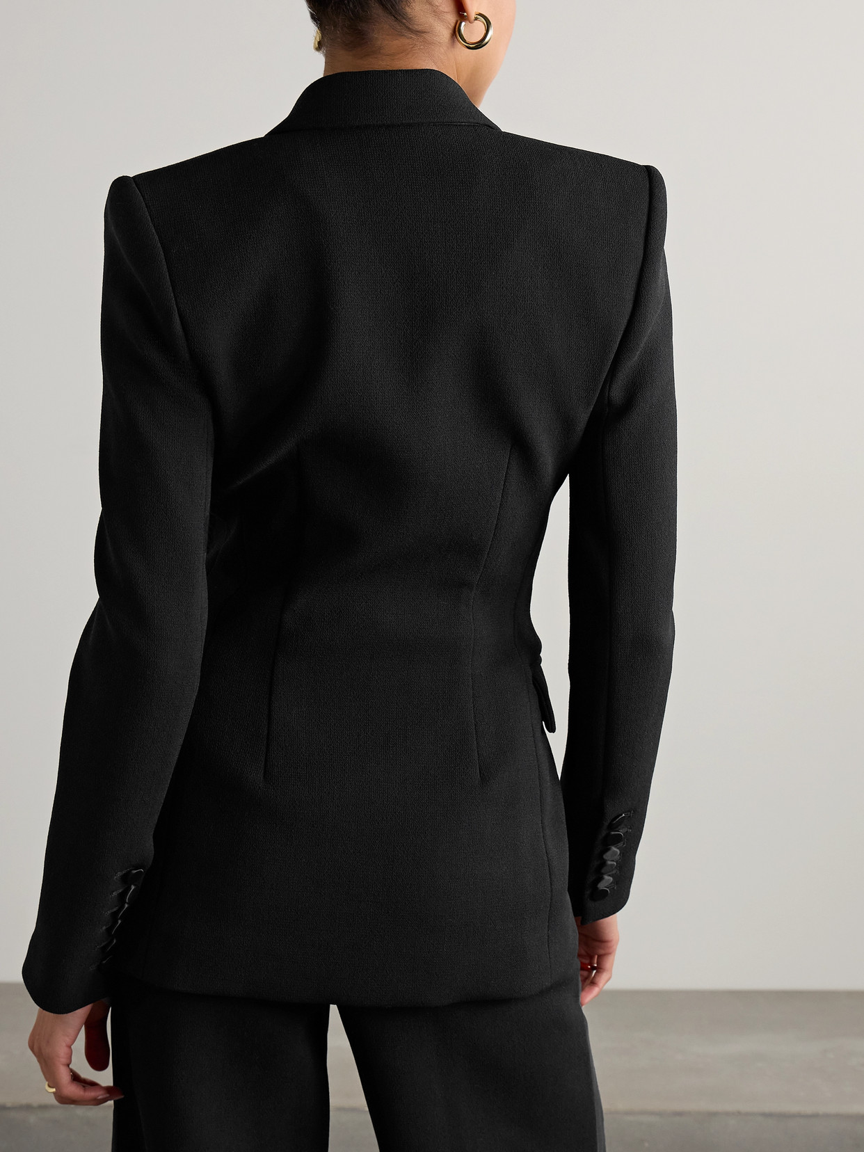 Sergio Hudson Double-breasted Silk-satin Trimmed Wool-blend Blazer In Black