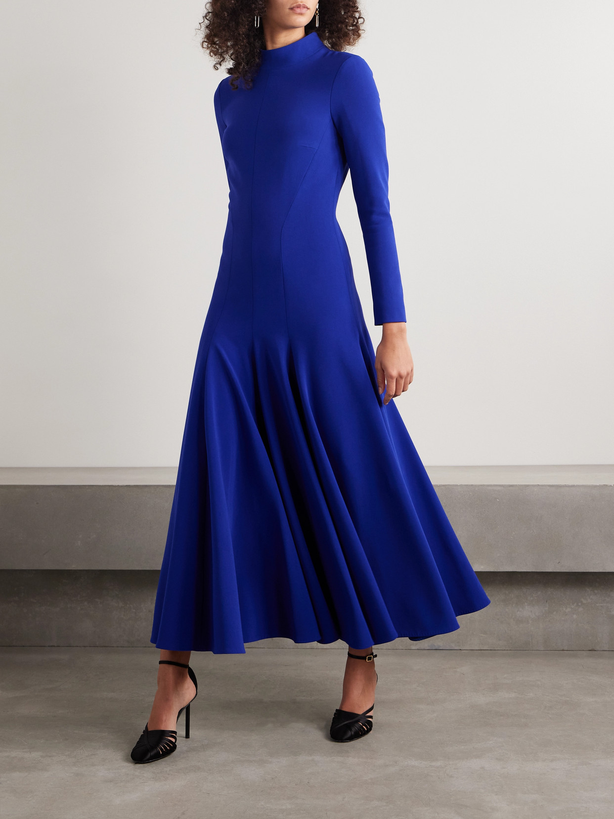 Sergio Hudson Mock Neck Slim Dress With Sweep In Blue