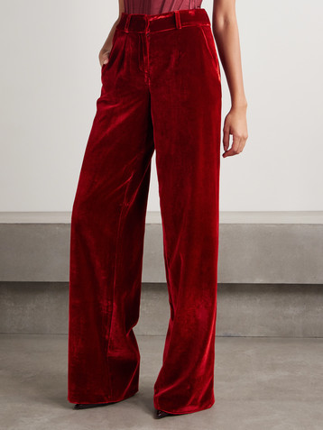 Sergio Hudson Pleated velvet wide-leg pants