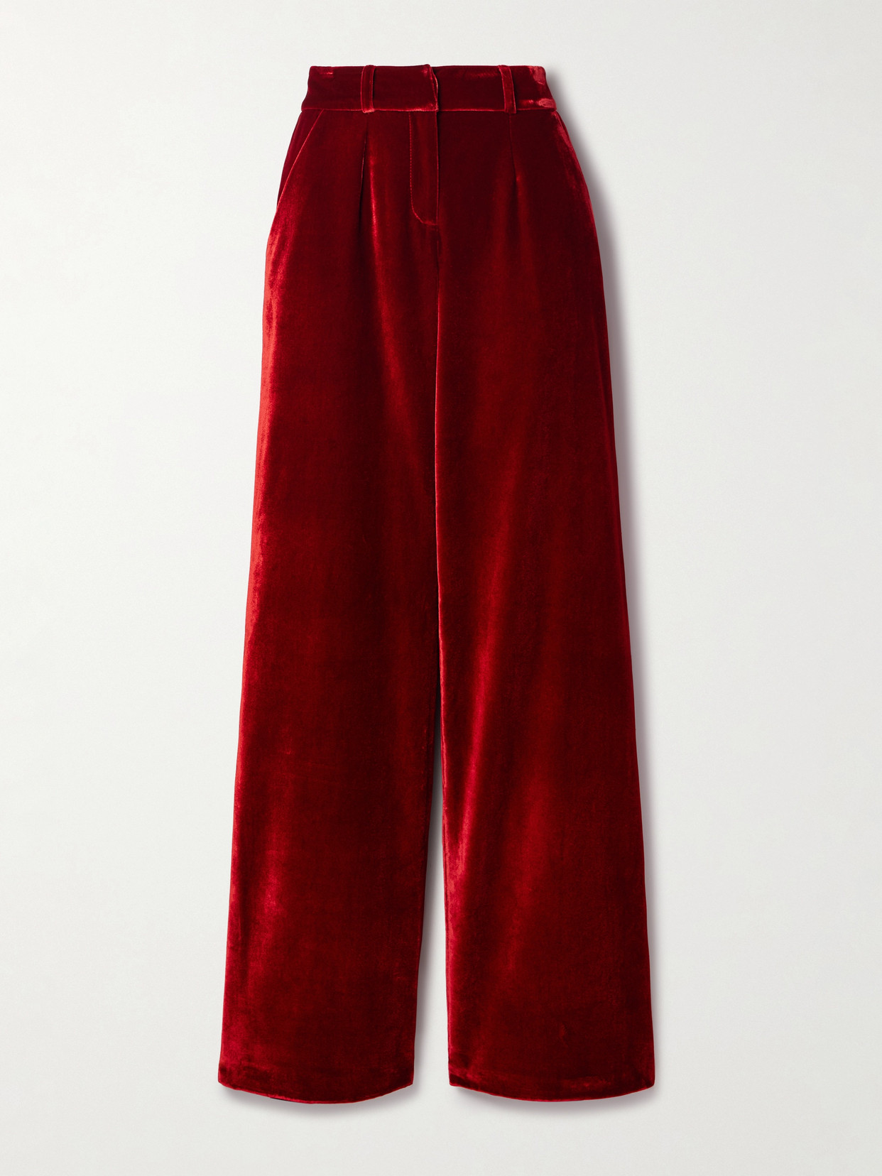Sergio Hudson Pleated Velvet Wide-leg Pants In Red