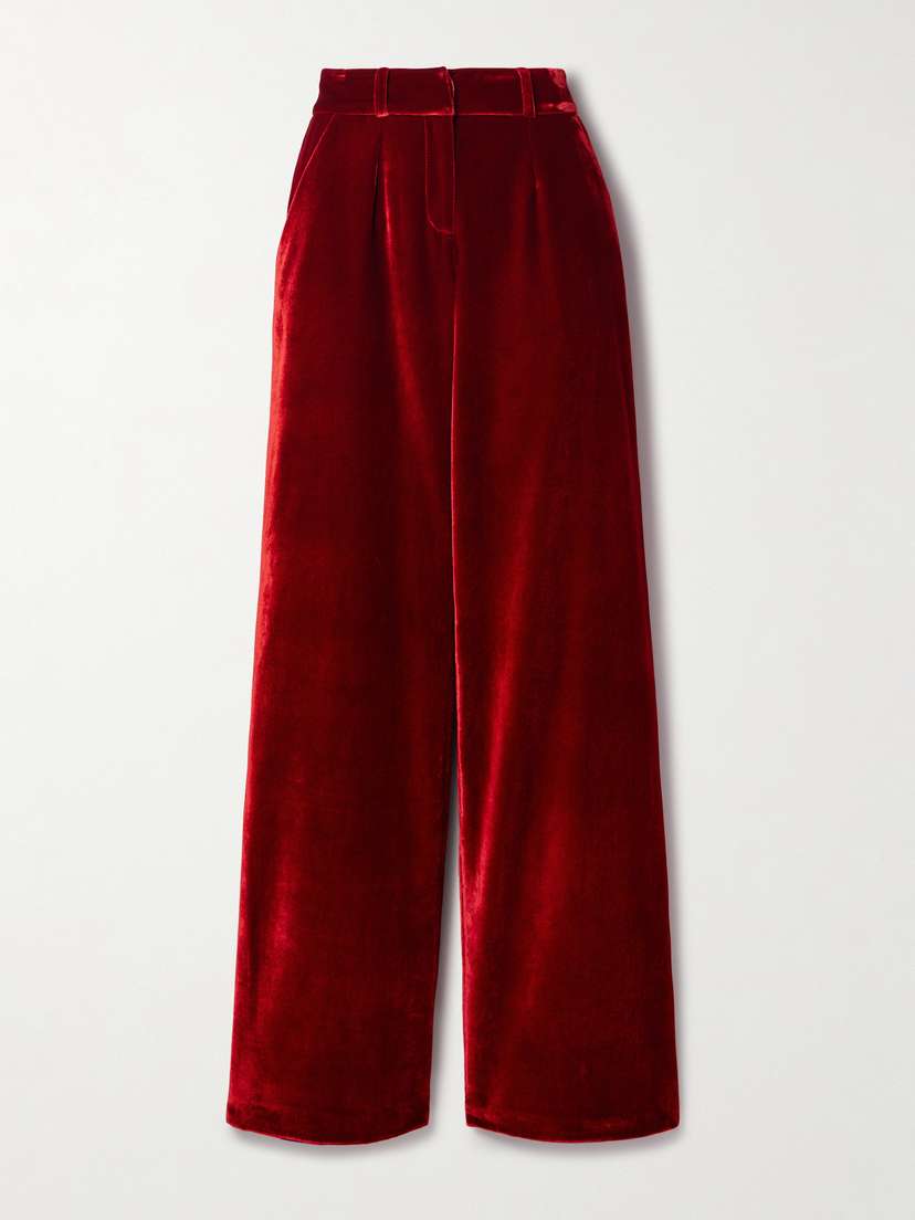 Sergio Hudson Pleated Velvet Wide-leg Pants