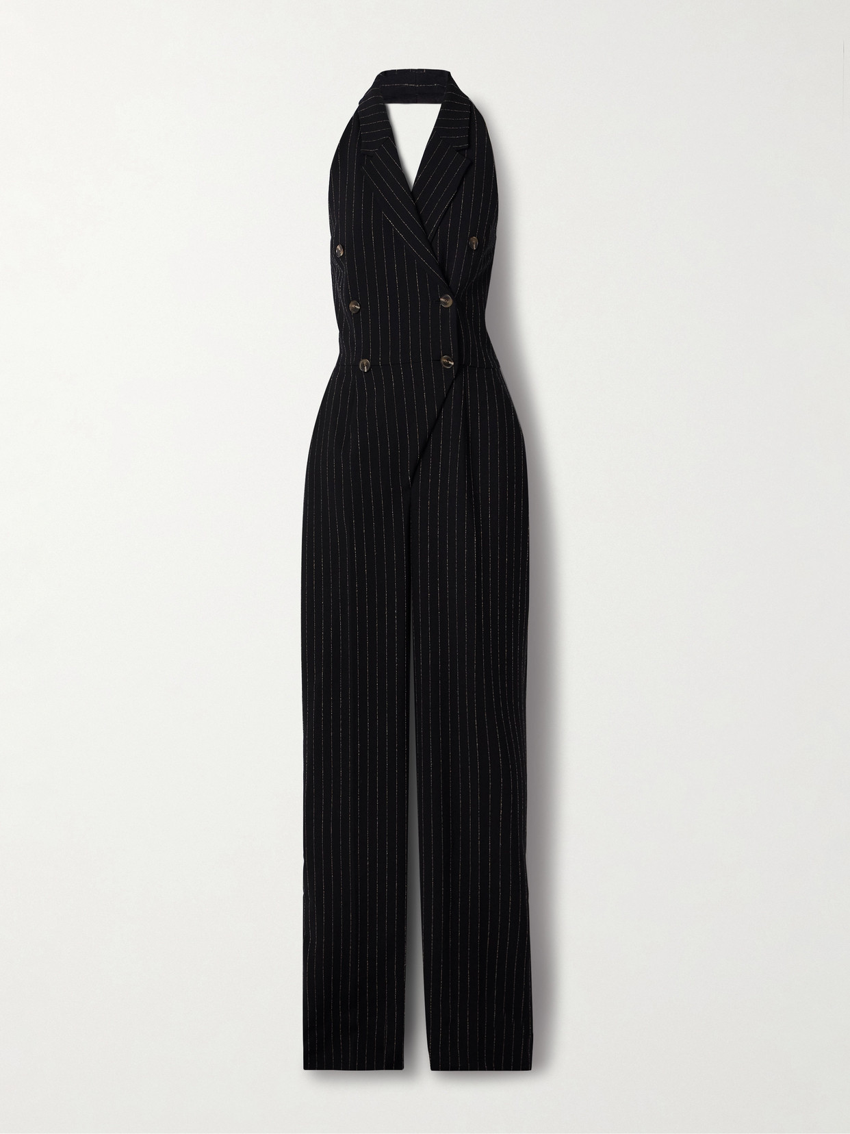 SERGIO HUDSON - Double-breasted Pinstriped Twill Jumpsuit - Black