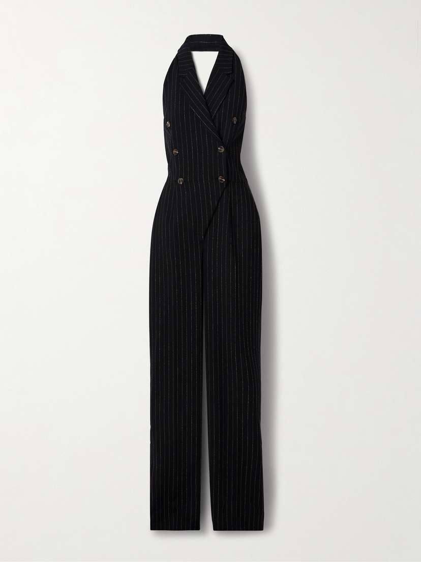Sergio Hudson Double-breasted Pinstriped Twill Jumpsuit