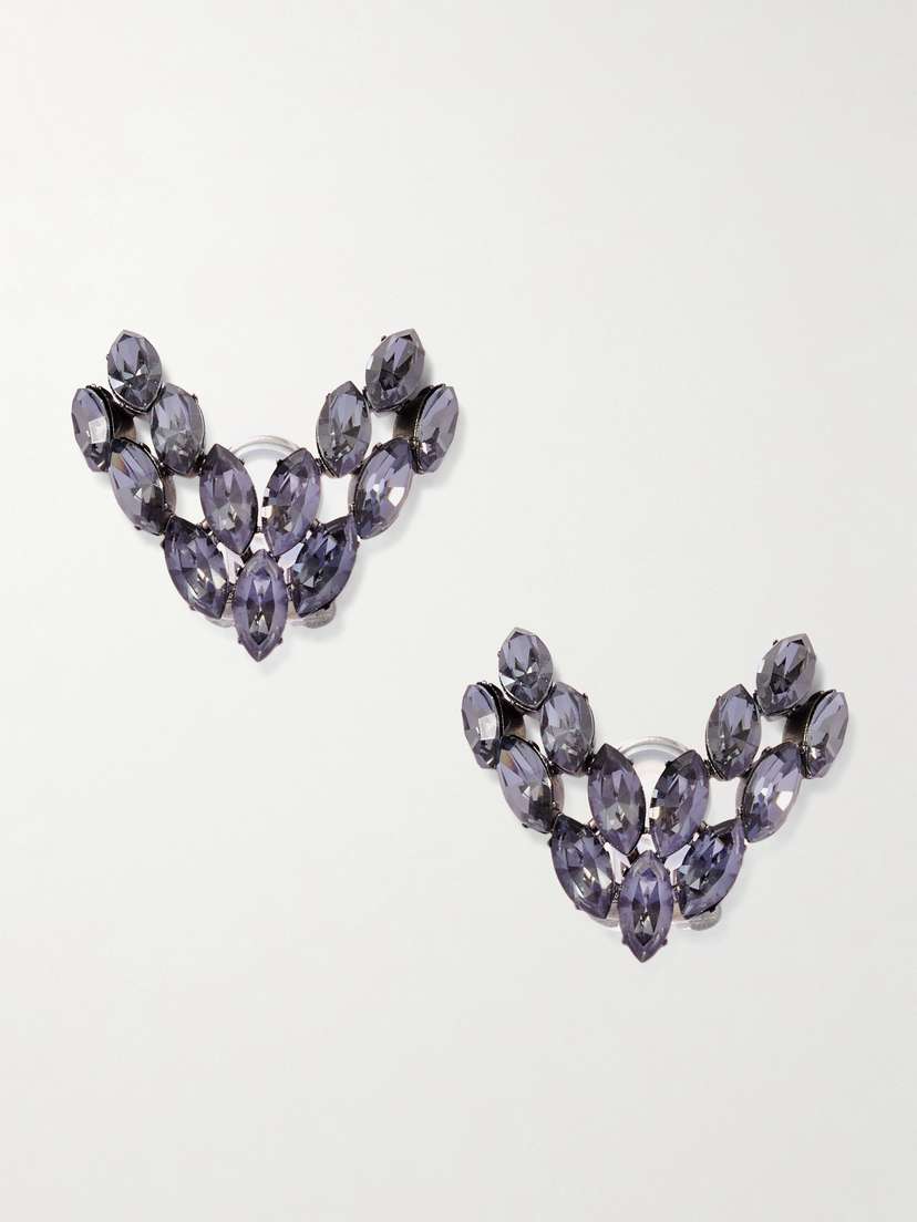 Valentino Garavani Silver-tone, Blackened Metal And Crystal Clip Earrings