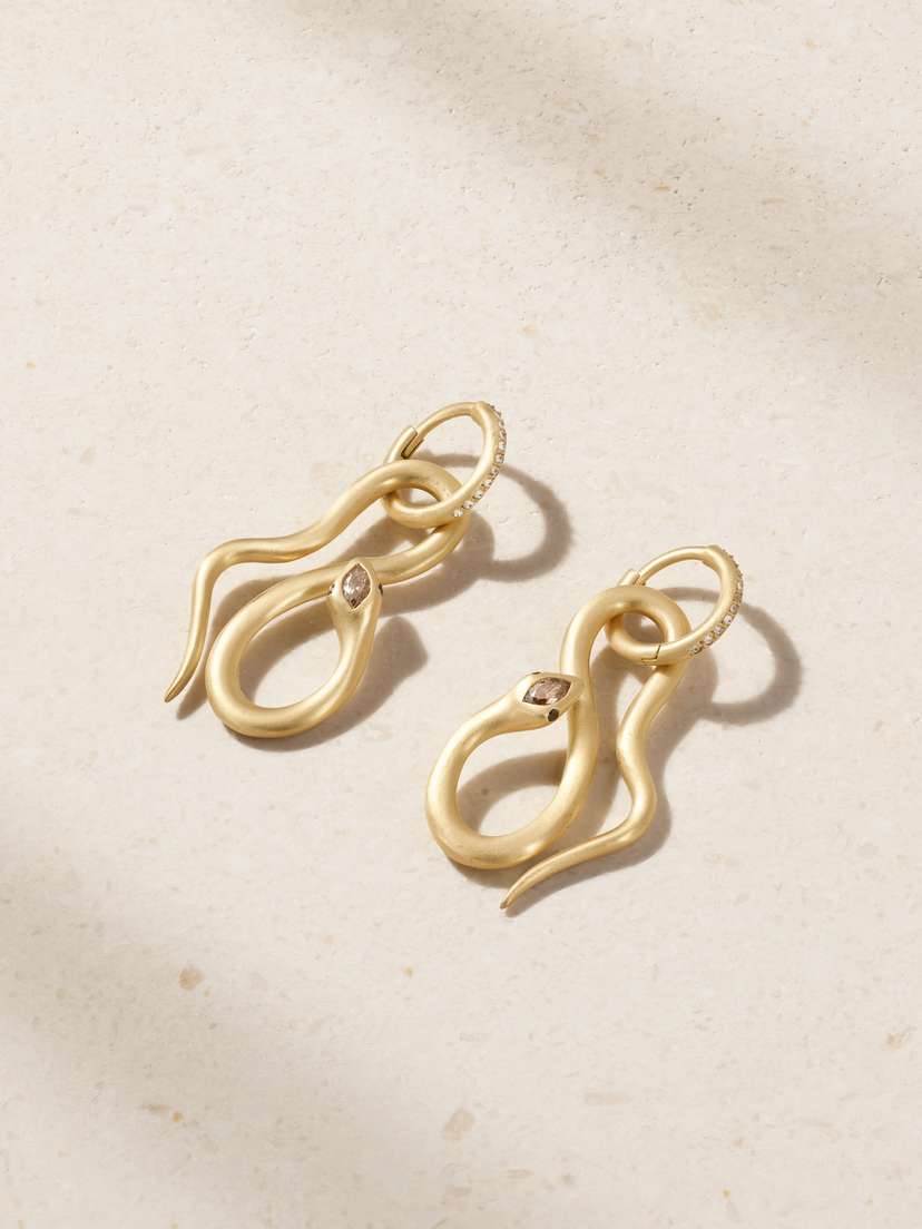 Ileana Makri Jungle Snake 18-karat Gold Diamond Hoop Earrings
